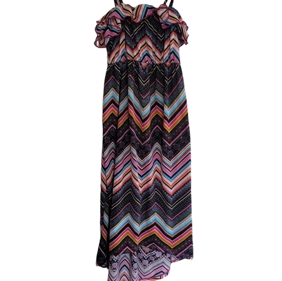 Beautees Maxi Medium Multi Colored Zig Zag Chevron Spaghetti Strap summer Dress - Picture 6 of 10